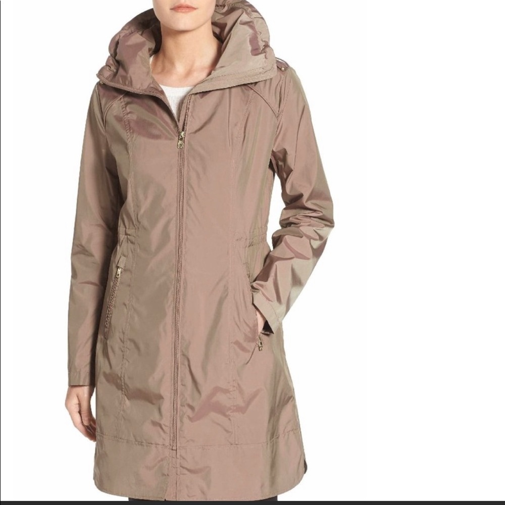 Taupe Hooded Raincoat Jacket - Women's Lightweight Coat
